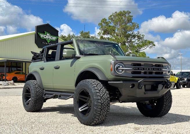 image of a custom Bronco in olive green