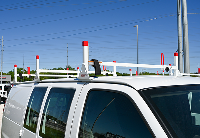 2025 Chevy Express with commercial WeatherGuard ladder rack