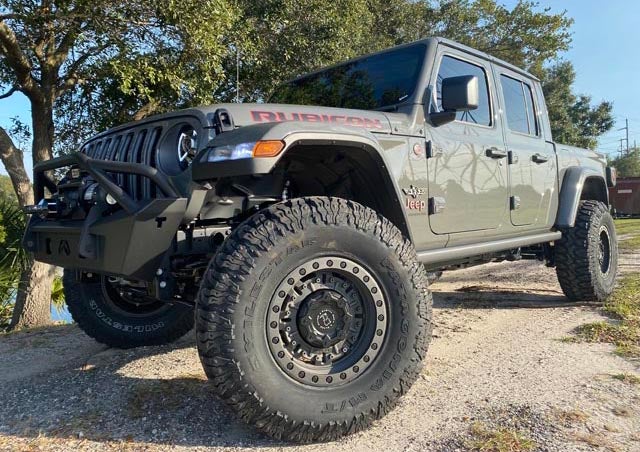 image of a custom olive green truck